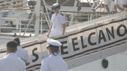 La princesa Leonor durante la llegada del buque-escuela ‘Juan Sebastián de Elcano’