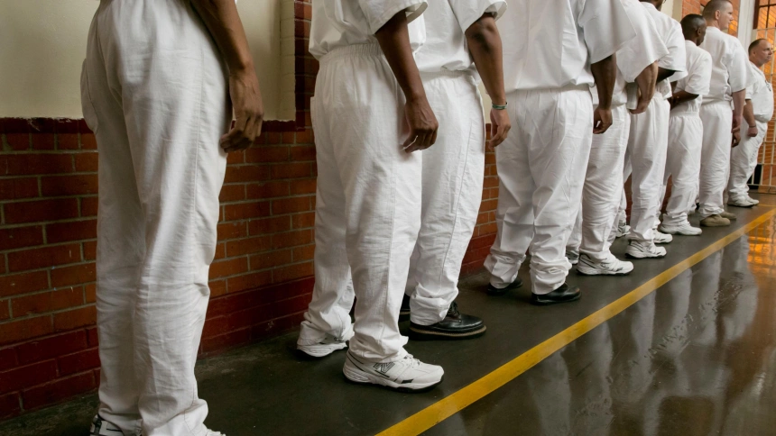 Presos varones de una prisión americana en fila