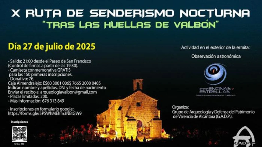 Cartel Ruta de Senderismo Nocturna 2025 de Valencia de Alcántara (Cáceres)
