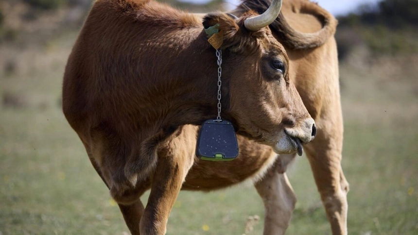 Vaca con collar con función de vallado virtual frente a ataques de lobos