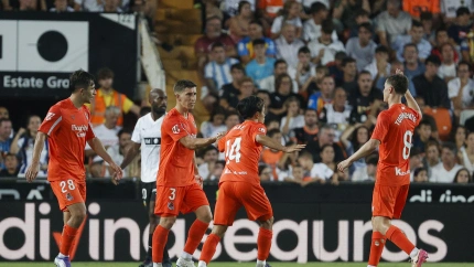Kubo celebra el gol de la Real Sociedad contra el Valencia