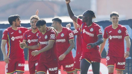 Uche celebra su gol, en el Celta - Getafe