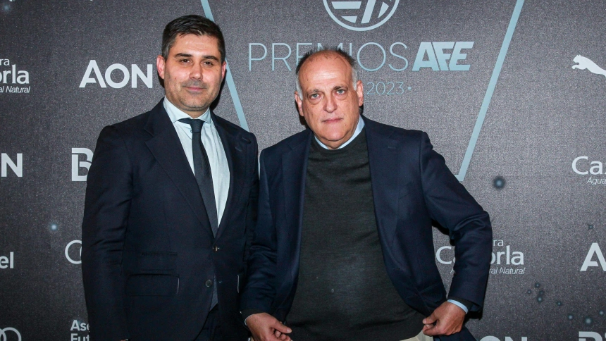 David Aganzo, presidente de AFE y Javier Tebas, presidente de LaLiga