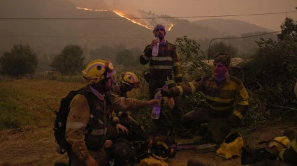 Varios bomberos forestales tratan de extinguir el fuego en Retorta (Ourense)