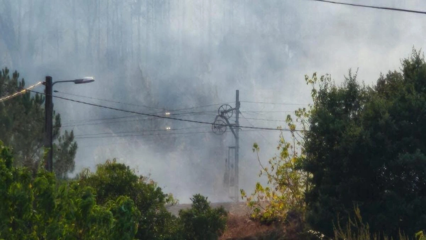 Imagen del humo junto a la línea férrea en Pobra de Brollón