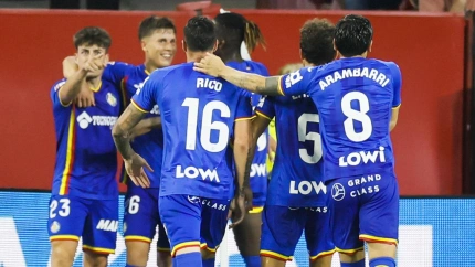 El Getafe celebra el gol de Liso al Sevilla