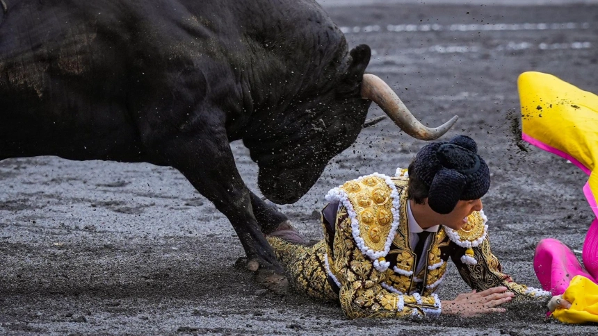 Momento del percance sufrido por Roca Rey en Bilbao