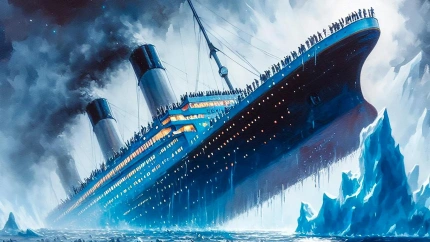 Imagen de como pudo ser el naufragio del Titanic