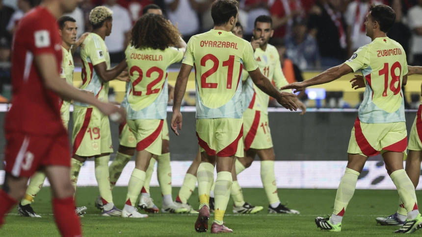 La seleccion española celebra su tercer gol contra Turquía