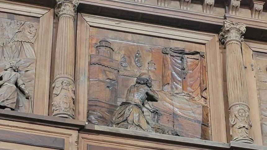 Imagen de Santo Domingo en el coro de la Catedral de Santiago