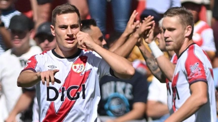 Jorge de Frutos celebra su gol en el Rayo-Celta