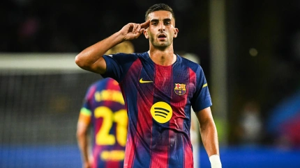 Ferran Torres, celebrando un gol con la camiseta del Barça