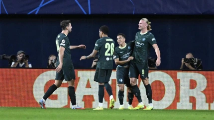 El Manchester City celebra el gol de Haaland al Villarreal