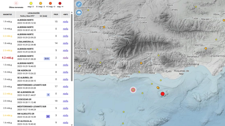 La Costa granadina siente el terremoto de 4.2 en el Mar de Alborán