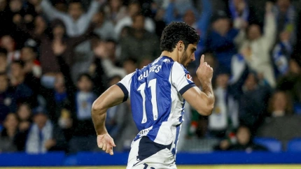 Guedes celebra el 2-1 de la Real Sociedad contra el Athletic