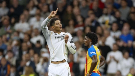 Jude Bellingham celebra el 3-0 del Real Madrid frente al Valencia