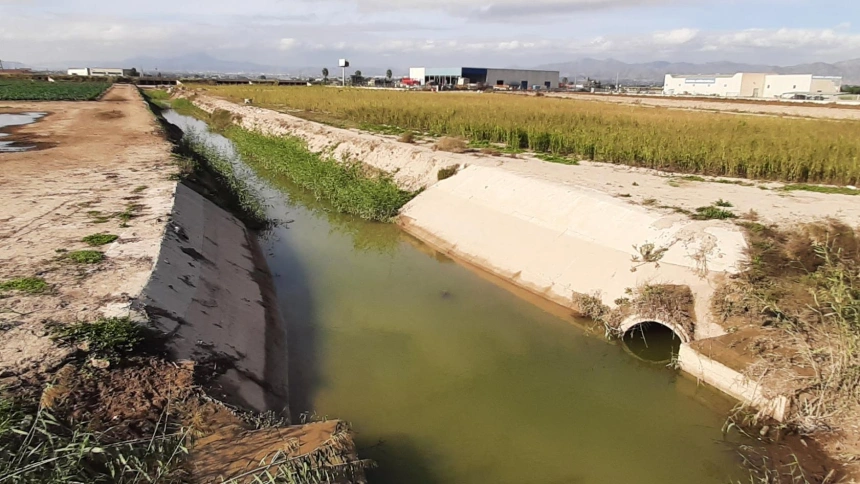 Cauce de la rambla de Biznaga con el agua estancada tras el paso de la dana Alice el pasado octubre