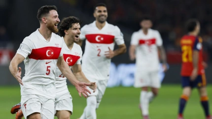 Imagen de la selección turca celebrando un gol ante España