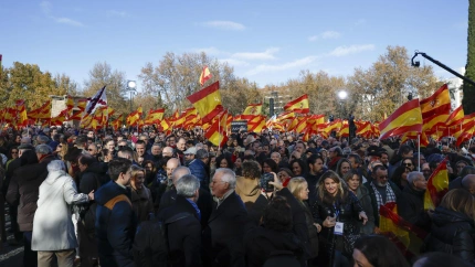 Concentración contra el Gobierno de Sánchez, por los casos de corrupción que protagonizan José Luis Ábalos, Koldo García y Santos Cerdán, convocada por el Partido Popular (PP) en el Templo de Debod en Madrid, este domingo