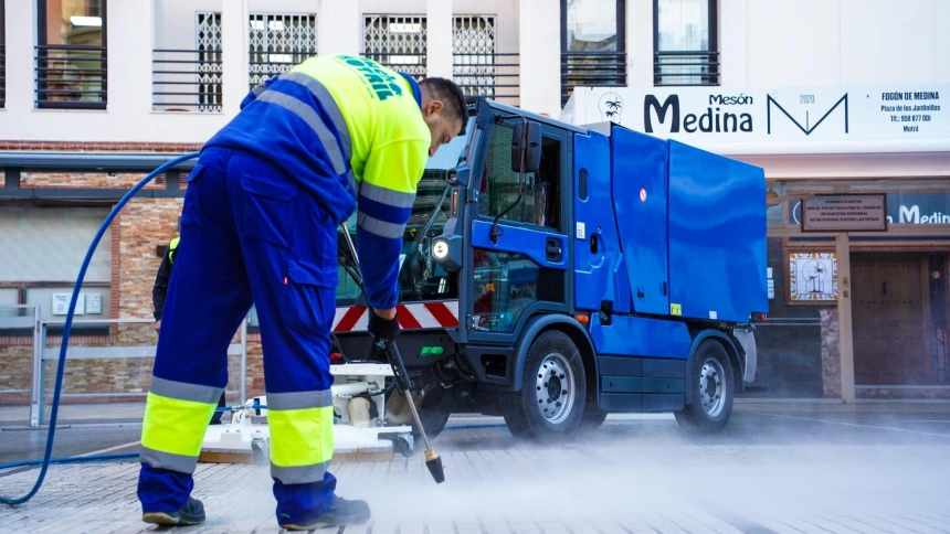 Motril da un salto en su limpieza con una nueva máquina que recupera el brillo original del asfalto