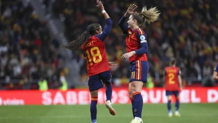 Vicky López celebra el gol de España a Alemania