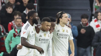 Kylian Mbappé celebra el 0-1 del Real Madrid contra el Athletic