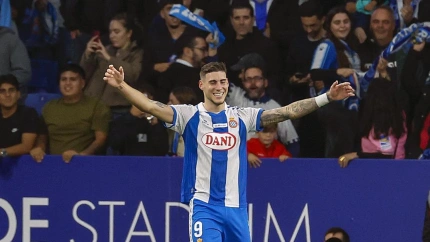 Roberto Fernández celebra el 1-0 del Espanyol contra el Rayo