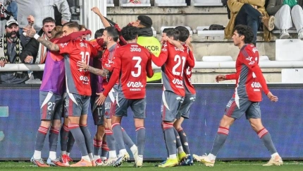 Los jugadores del Albacete celebran su victoria frente al Burgos