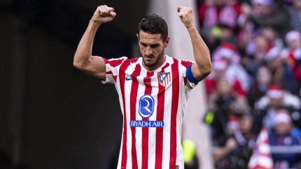 Koke celebra su gol, en el Atlético - Valencia