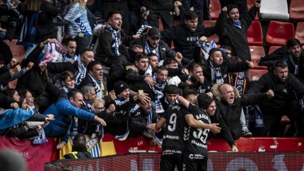 El Málaga celebra uno de los goles al Sporting (LaLiga)