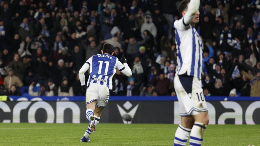Guedes celebra el gol en el Real Sociedad - Atlético de Madrid