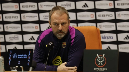 Hansi Flick comparece en Yeda en la previa de la final de la Supercopa de España.