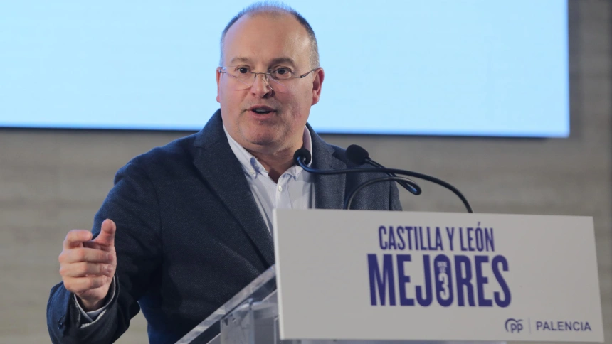 El secretario general del Partido Popular, Miguel Tellado, junto a la  presidenta provincial del partido, Ángeles Armisén, participa en la reunión de la Junta Directiva Provincial del Partido Popular de Palencia