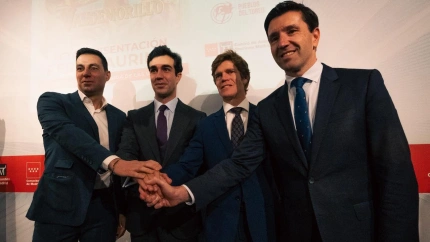 El concejal Miguel Partida, los diestros Tomás Rufo y Borja Jiménez y el alcalde Santiago Villena