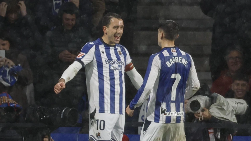 Mikel Oyarzabal celebra el 1-0 de la Real Sociedad contra el Celta