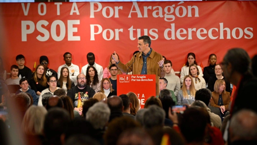 El presidente del Gobierno, Pedro Sánchez, participa en un mitin en Teruel