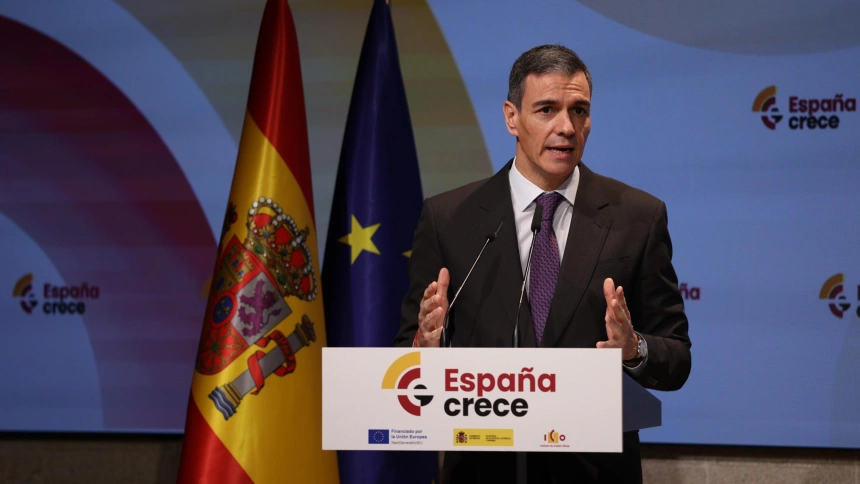 El presidente del Gobierno, Pedro Sánchez, interviene durante el acto de clausura de la presentación del nuevo fondo ‘España Crece’, en el Colegio de Arquitectos de Madrid, a 16 de febrero de 2026, en Madrid (España). El nuevo fondo estará dotado con una base de 10.500 millones de euros de los fondos Next Generation del Plan de Recuperación, con el objetivo de movilizar unos 120.000 millones de euros a través de deuda privada e inversores nacionales e internacionales.Alejandro Martínez Vélez / Europa Press16/2/2026