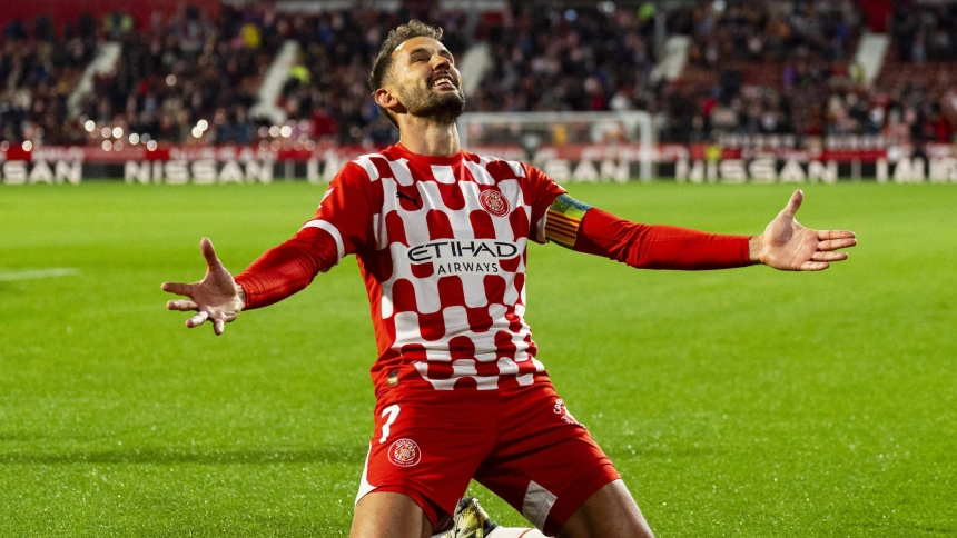 Stuani (Girona FC) celebrates after scoring during La Liga football match between Girona FC and RCD Mallorca, at Montilivi Stadium on May 5, 2025 in Girona, Spain. Foto: Siu Wu