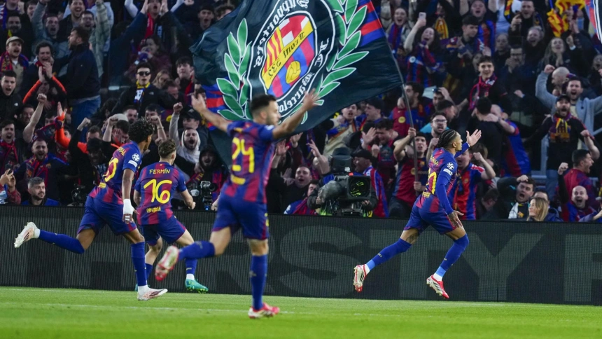 Raphinha celebra el 1-0 del Barcelona contra el Newcastle