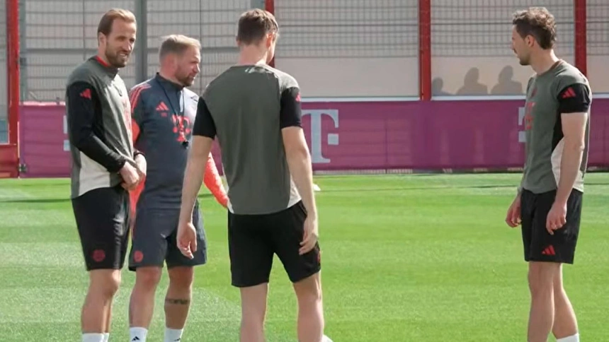 Harry Kane, durante el entrenamiento previo al partido ante el Real Madrid