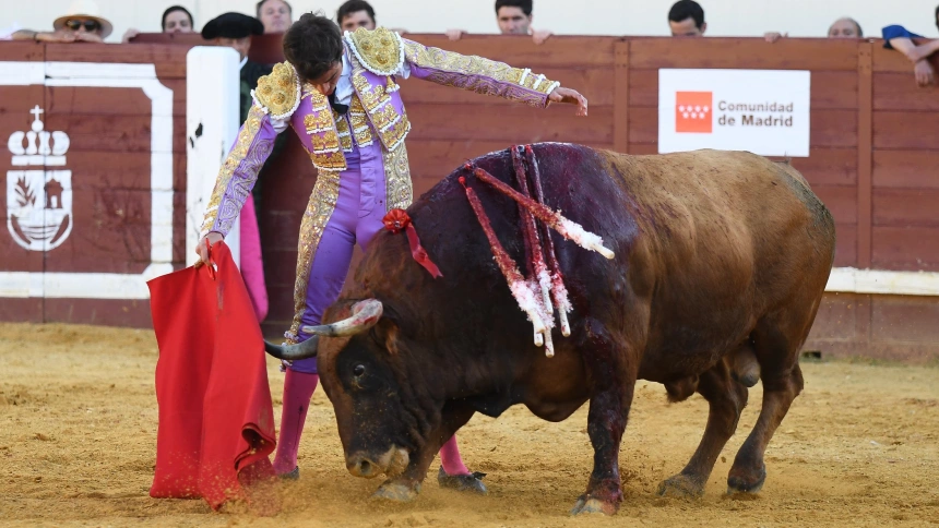 Derechazo de Alejandro Marcos al cuarto toro de Buenavista en Valdilecha
