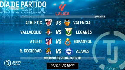 Sigue en Tiempo de Juego los partidos: Athletic-Valencia, Valladolid-Leganés, Atlético-Espanyol y Real Sociedad-Alavés.