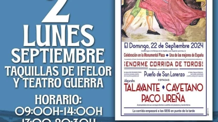 El próximo lunes 2 de septiembre se ponen a la venta las entradas para el festejo taurino de Feria y Fiestas de Lorca 2024