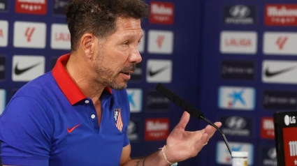 Simeone durante la rueda de prensa previa al Athletic - Atlético de Madrid.