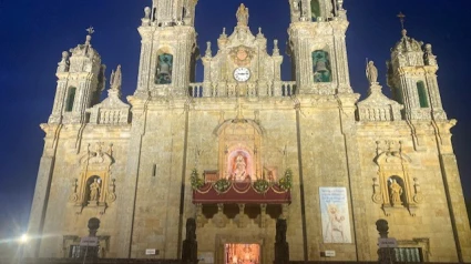 Santuario de Monte Medo tras la última misa del día de la novena en honor a la Virgen de Os Milagros