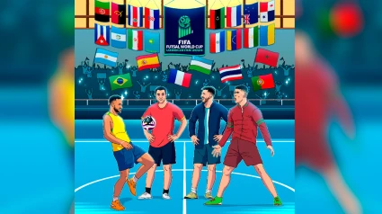 Cartel de la FIFA para promocionar el Mundial 2024 de fútbol sala, con la imagen de cuatro futbolistas