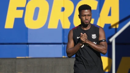 Ansu Fati durante un entrenamiento del Barcelona.