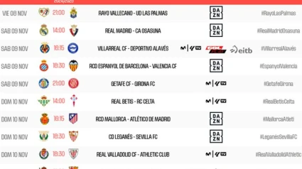 Horarios de la 13ª jornada en Primera División