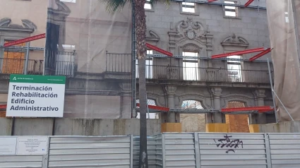 Imagen del antiguo edificio de Hacienda en el centro de Huelva con las obras paralizadas.
R.D/EUROPA PRESS
02/6/2023