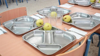 Detalle de una de las bandejas de la comida en el comedor